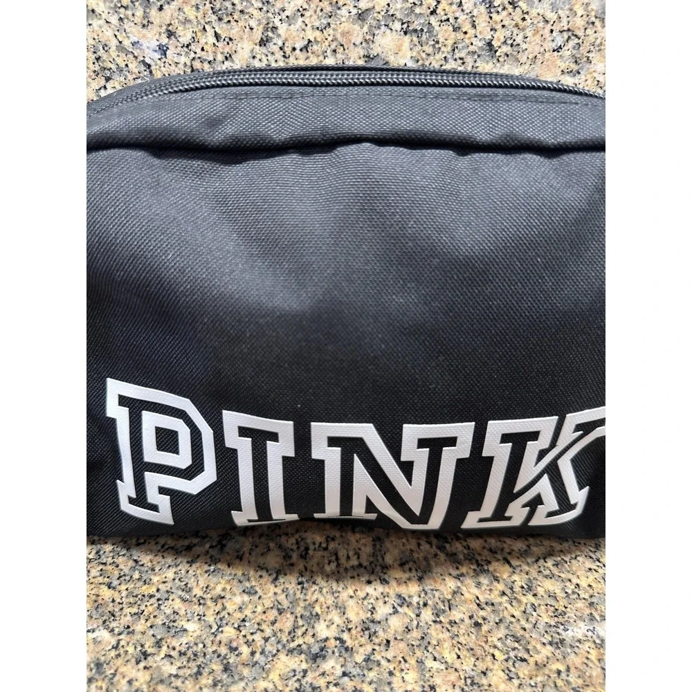 Victoria's Secret PINK Black Makeup Cosmetic Bag Travel‎ Toiletry Pouch Zip Case